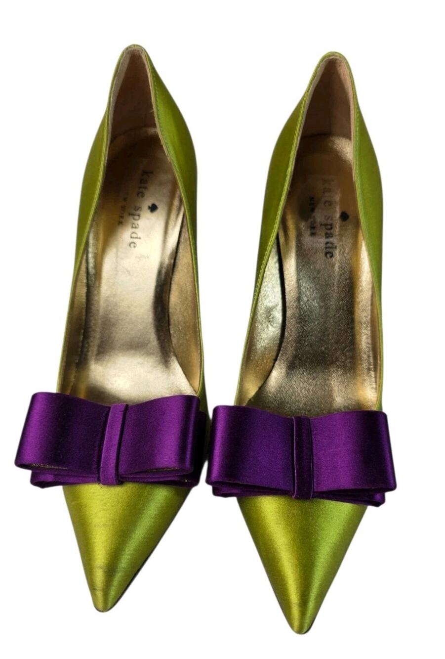 Kate Spade Latrice Purple Satin Bow Pumps Gree Pointed Toe Size 8